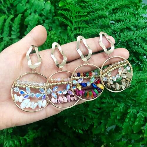 SAY HELLO Handmade Beads Stone Circle Dangle Earrings for Women Female Bohemia Style Drop Earrings Party Jewelry Brinco K6808