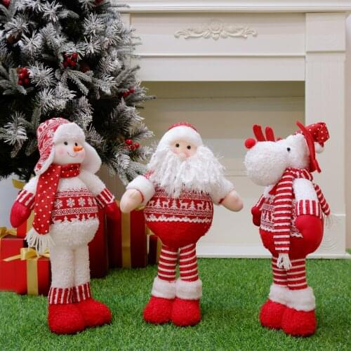New Year Christmas Dolls Retractable Santa Claus Snowman Elk Toys Xmas Figurines Christmas Gift For Kid Gray Xmas Tree Ornament