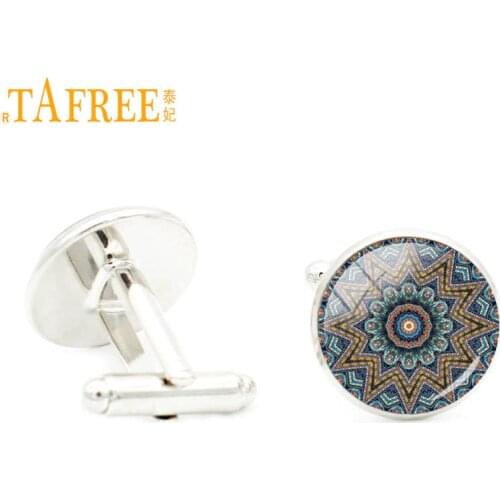 TAFREE vintage Hippie Mandala flower cuff links for men wedding dress accessories Boho Paisley Meditation cufflinks jewelry A428