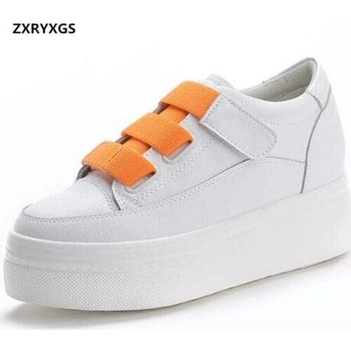 2020 Autumn Platform Shoes Increased Within Slope Heel Shoe Women Sneakers Shoes White Genuine Leather Shoes Women Casual Shoes