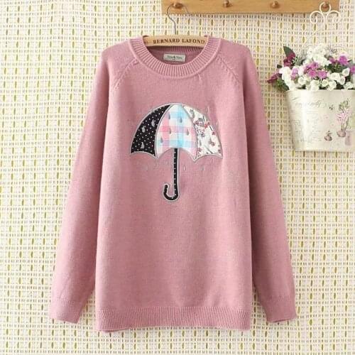 Plus Size 2XL-4XL Womens Embroidery Sweaters Casual Long Sleeved Pullovers Large Size Outerwear