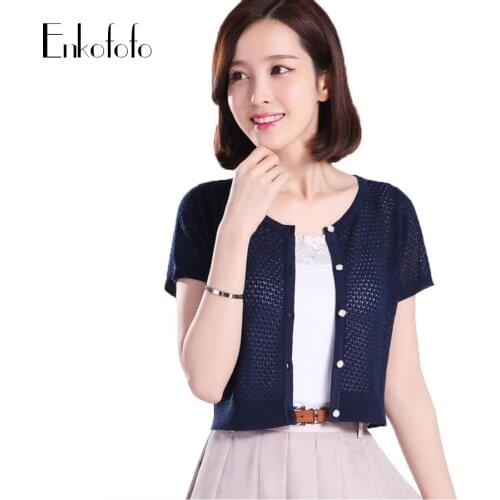 2019 Thin Cardigan Women Summer Short-Sleeve Short Knit Sweater Air Conditioning Sunscreen Shawl Openwork Waistcoat Jacket