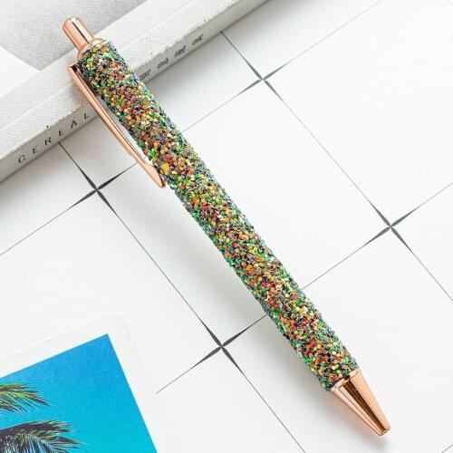 1 Pieces Ballpoint Pen Rhinestone Luxury Cute Wedding Rose Gold Gradient Color Pen Stationery School Office Supply Spinning