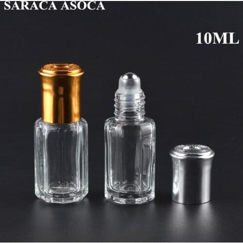 10ml Octagonal Glass Bottles With Roll On Aroma Bottles Metal Ball Perfume Essential Oil Refillable Vials LOGO Print 50PCS/LOT