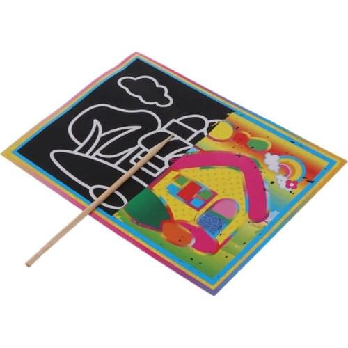 10PCS Patterned Scratch Art Paper Painting Paper With Drawing Stick Kids Toy Education Drawing Toys