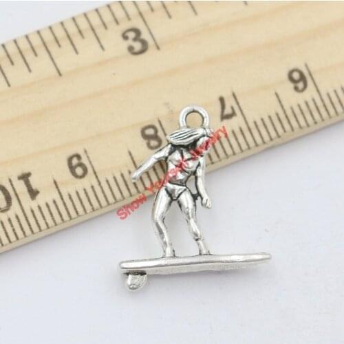 10pcs Tibetan Silver Plated Surfing Girl Charms Pendants for Jewelry Making DIY Handmade Craft 21x19mm