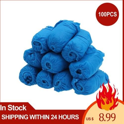 100pcs Non-Woven Fabric Disposable Shoes Covers Bootees Shoe Covers Household Thick Washable Shoes Covers Non-slip Guests