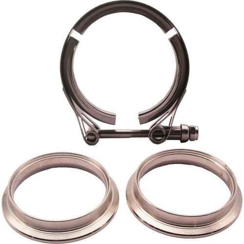 2 Inch Stainless Steel Exhaust V Band Clamp, + Two Mild Steel Flat Flanges Kit for Turbo Exhaust Pipes
