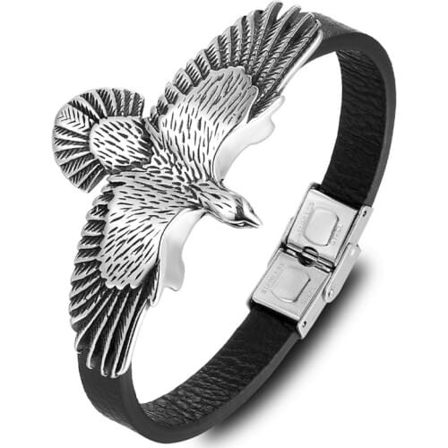 2018 Fashion Leather Wing Eagle Bracelet Kazakh Totems Eagle 316L Stainless Steel Bangle MenS Bracelets Jewelry Party Gifts