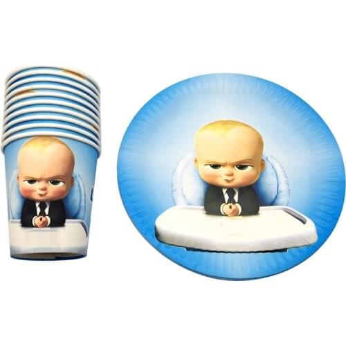 60PCS Baby Shower Baby Boss Theme Decoration Cups Plates Kids Favors Dishes Glass Happy Birthday Party Disposable Tableware Set