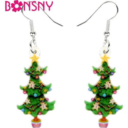 Bonsny Statement Acrylic Christmas Tree Decoration Earrings Drop Dangle Navidad Jewelry For Women Girls Teens Gift Charms Bijoux