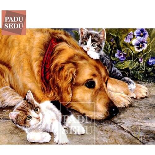 Animals Full Square 5d Diamond Embroidery Cross Stitch Diamond Painting Dog And Cat Pictures Mosaic Crystal Decor Home Art Craft
