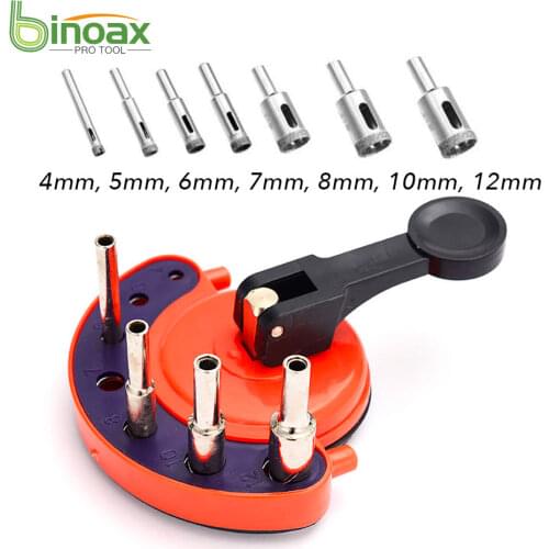 BINOAX 8Pcs Drill Guide Vacuum Base Sucker with 4-12mm Diamond Coated Glass Drill Bit Fit Tile Glass Hole Saw Openings Locator