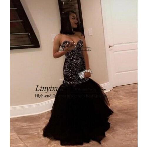 Sparkly Crystal Beading Mermaid Prom Dresses 2020 Sweetheart Lace Up Back Trumpet Long African Black Girls Evening Party Gowns