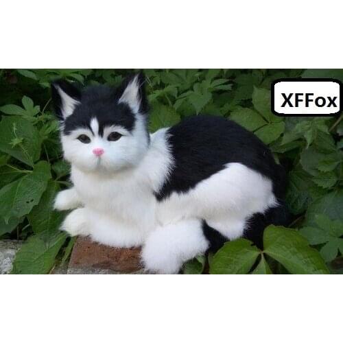 Big real life black&white cat model plastic&furs new lying cat doll gift about 30x16x16cm xf1394