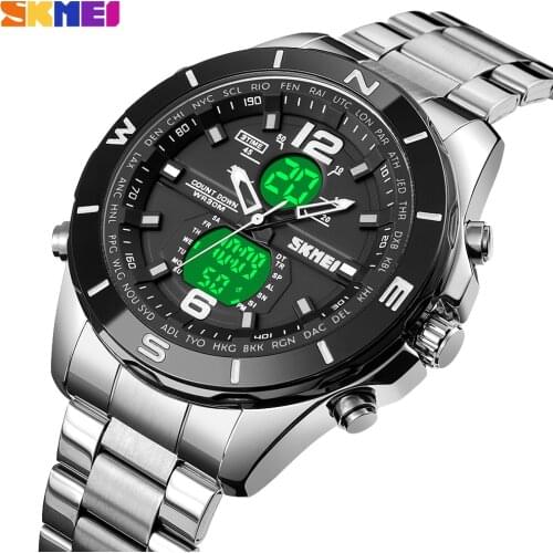SKMEI Sports Digital Quartz Mens Watch Military 3Time Electronic Chrono Male Wristwatch Stainless Steel Clock Relogio Masculino