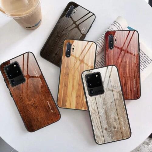 Wood Grain Tempered Glass Case For Samsung Galaxy S20 FE S21 Ultra S10 S8 S9 Plus S10E S10 Lite 2020 Note 10 20 8 9 Cover Cases