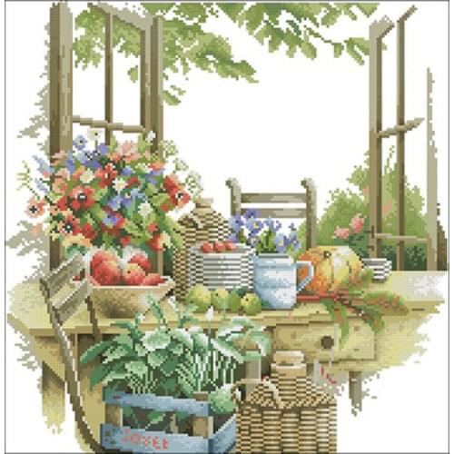 Flowers on the windowsill patterns Counted Cross Stitch 11CT 14CT 18CT DIY Chinese Cross Stitch Kits Embroidery Needlework Sets