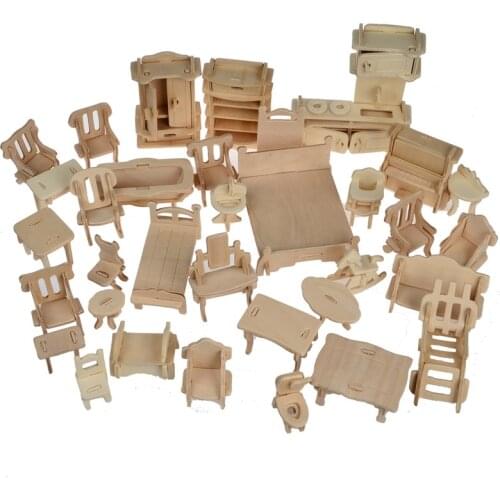 Wooden 3D Jigsaw Puzzle DIY Scale Miniature Models P077action figure House Dollhouse Furnitures Set Accessories