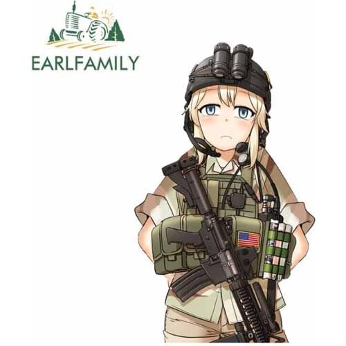 EARLFAMILY 13cm x 7.9cm for Girl Soldier Motorcycle Car Bumper Window Stickers Waterproof Car Accessories Repair Sticker Decal