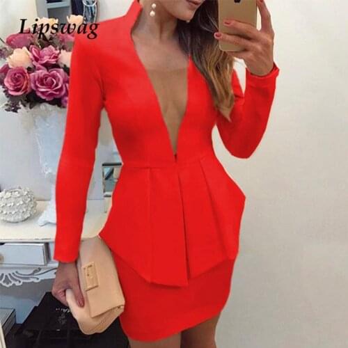 Elegant Fashion Office Lady Business Dresses 2021 Spring Women Sexy Deep V-Neck Pleated Mini Dress Long Sleeve Solid Slim Dress