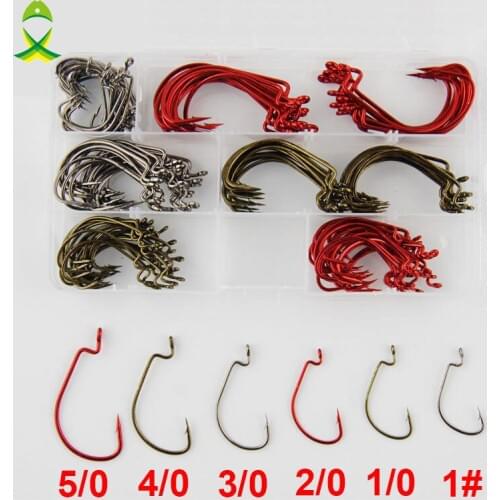 JSM 150pcs 7316 High Carbon Steel Fishing Hooks Offset Jig Worm X Strong Fishing Hook Set With Box Size 1 1/0 2/0 3/0 4/0 5/0