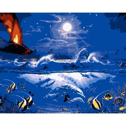 MaHuaf-j555 Undersea animal world wall decor pictures for living room Abstract painting hand painted painting by numbers