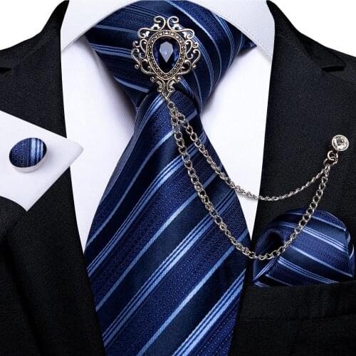 Classic 8cm 100% Silk Mens Tie Set With Luxury Brooch Chain Pocket Square Cufflinks Men Gift Business Wedding Necktie DiBanGu