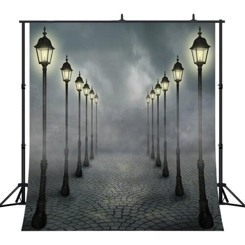 Lyavshi photography backdrop Dark Foggy Blurred Houses Street light Square Guide background photo studio camera fotografica