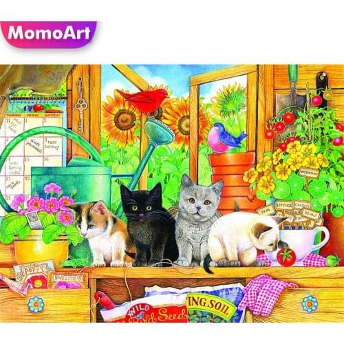 MomoArt Diamond Mosaic Cartoon Cat New Arrival 5D Diamond Painting Animal Needlework Embroidery Cross Stitch Kits Handmade Hobby