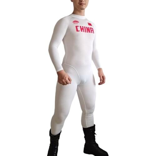 White Man Full Body Long John Solid Wrestling Singlet Cycling Jersey Weight Lifting Tight outfit One-Piece earotics Suit