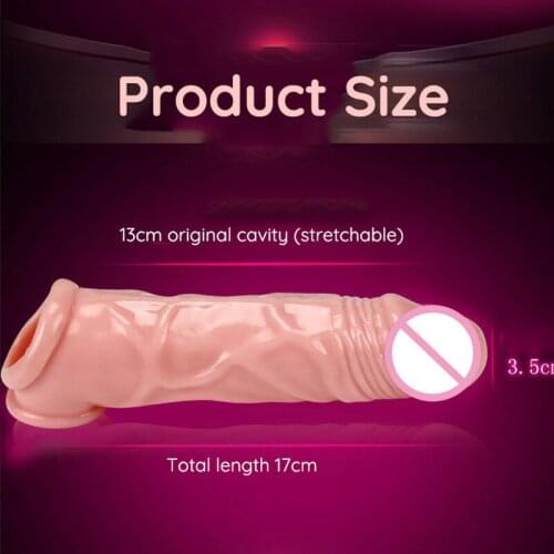 Male Stretchable Condom Reusable Penis Sleeve Stimulate Lengthen Semen Lock Ring Delay Ejaculation Adult Goods Sex Toys for Men