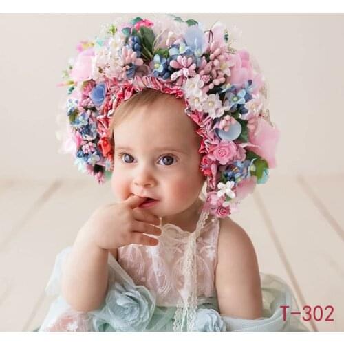 LazyChild 2021 New Romantic Wreath Cute Flowers Florals Hat Newborn Baby Photography Props Handmade Colorful Bonnet Hat