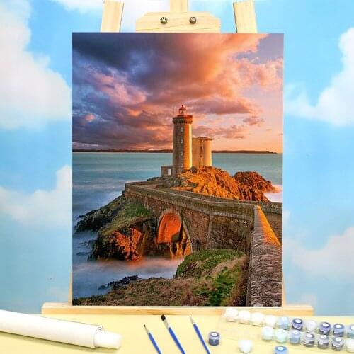 Landscape Lighthouse DIY Paint By Numbers Set Acrylic Paints 50*70 Canvas Painting Wall Decoration For Kids Wholesale