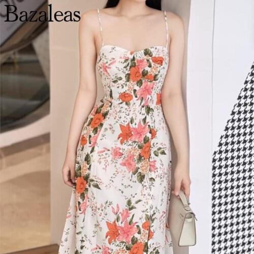 Bazaleas summer side open flora Print women Dress Vintage Mesh women mini dress Sexy holiday wear