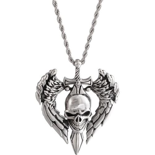 Punk retro skull sword wings pendant Domineer personality men wing pendant titanium steel jewelry