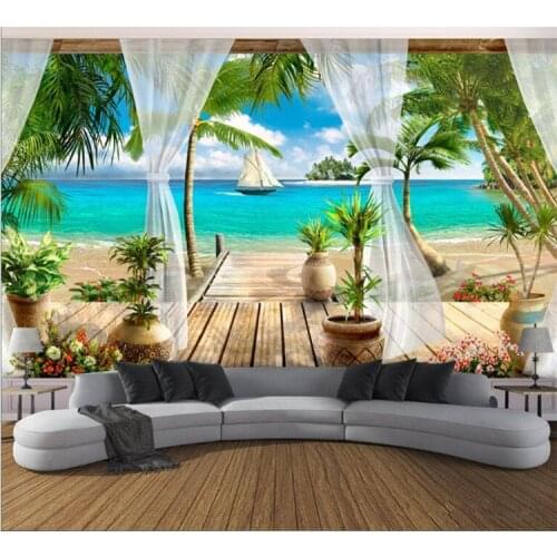 Custom 3D Photo Wallpaper Balcony Sandy Beach Sea View 3D Living Room Sofa Bedroom TV Background Wall Mural Wallpaper Home Decor