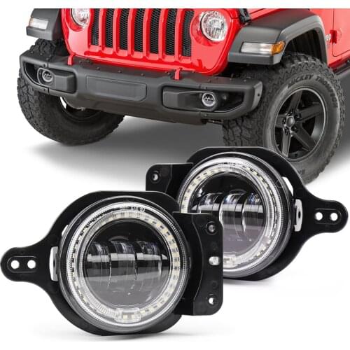 12V DC 30W LED Fog Lights with White halo Ring 1 Set Compatible with Jeep-Wrangler JL 2018-2019