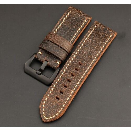 Hand-Made Leather Watchband 26MM Vntage Cowhide Strap Soft Leather Classic Mens Bracele Suitable For 47MM Dial PAM Bracelet