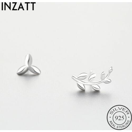 INZATT Trendy 100% 925 Sterling Silver Leaf Stud Earrings For Women Birthday Party Promotion Charm Fashion Style Jewelry Gifts