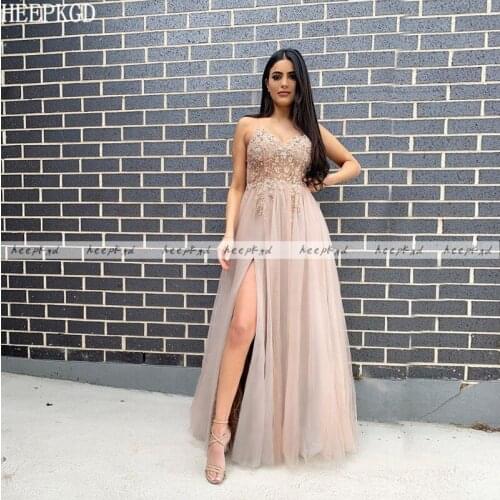 Chic Crystals Tulle Arabic Evening Dress Side Slit Backless Sexy Women Prom Gowns Plus Size Long Formal Occasion Party Dresses