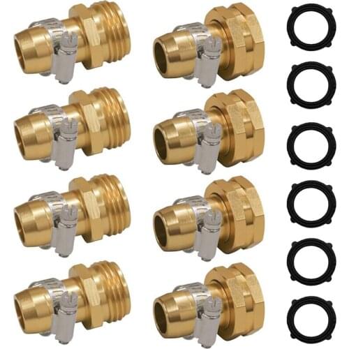 Garden Hose Repair Connector with Clamps, Fit for 3/4 inch or 5/8 inch Garden Hose Fitting, 4 Set