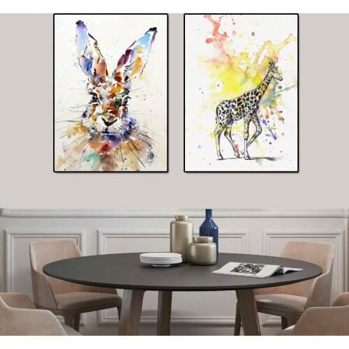Modern Abstract Animal Print Canvas Painting Rabbit Giraffe Graffiti Poster Printing Wall Art Picture for Living Room Decor