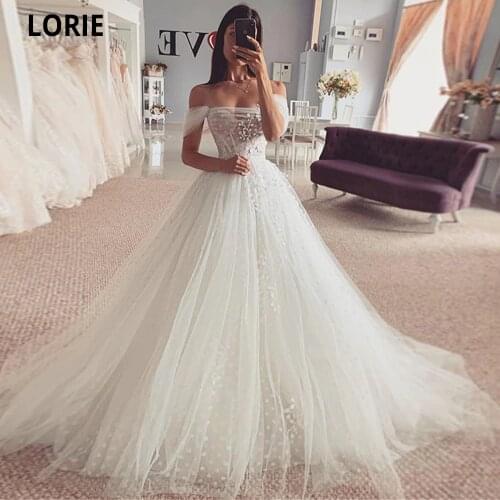 LORIE Off the Shoulder Weeding Dresses Beach Bride Gowns Dot Tulle Lace Appliques Princess Boho Wedding Party Gowns Plus Size