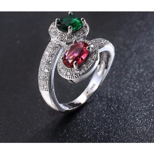 Unique Vintage Retro Design Soild Silver Color Ring for Female Wedding with AAA Colorful Cubic Zircon Bijouterie Size 6-10
