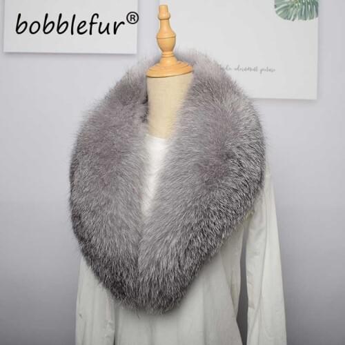 MS.MinShu Natural Silver Fox Fur Collar Scarf Winter Women Fluffy Neck Warmer Hand Made Winter Scarf Drop Ship