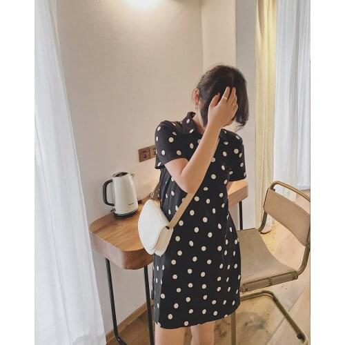 2021 Womens Cotton Lolita Black Polo Dot Summer Dress Y2k Za Woman Party Casual Midi Clothing Tunics Sexy Long Shirt Sundress