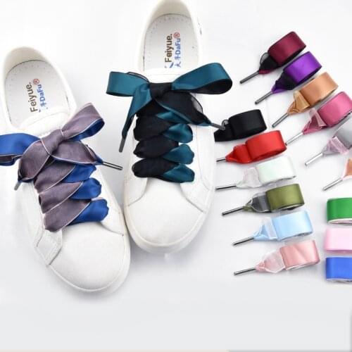 1Pair Satin Silk Ribbon Shoelaces Double-faced Snow Yarn Shoe Lace Fashion Sneakers Shoe Laces 2CM Width 80/100/120cm Length