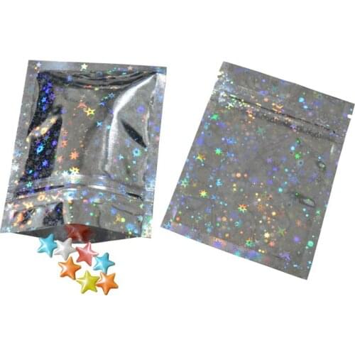 100pcs/lot New Star Laser Mylar Aluminum Foil Bags Zip Lock Package Bag,for gift Candy Snack Packing Bags,Food Storge Bag