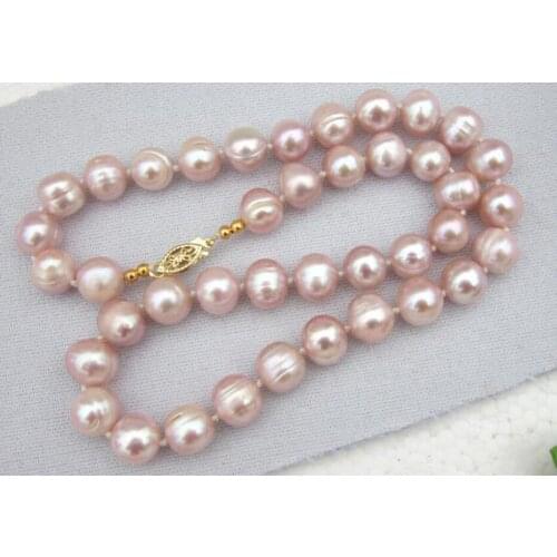 18inch 10-11mm AAA south sea pink purple natural pearl Necklaces 925silver clasp
